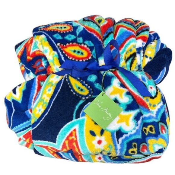 NWT Vera Bradley MARINA PAISLEY Throw Blanket Plush Velour Fleece 50x80